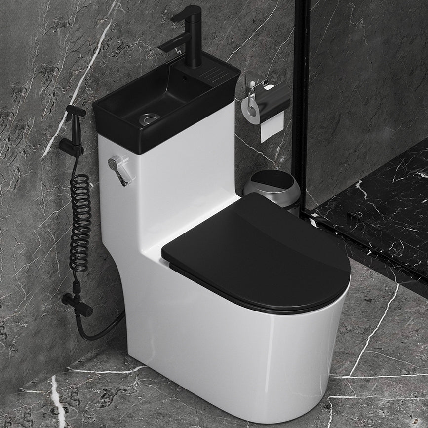 Modern Flush Toilet Left Side One-Piece Toilet with Slow Close Seat Black Toilet with Sprayer Clearhalo 'Bathroom Remodel & Bathroom Fixtures' 'Home Improvement' 'home_improvement' 'home_improvement_toilets' 'Toilets & Bidets' 'Toilets' 6142473