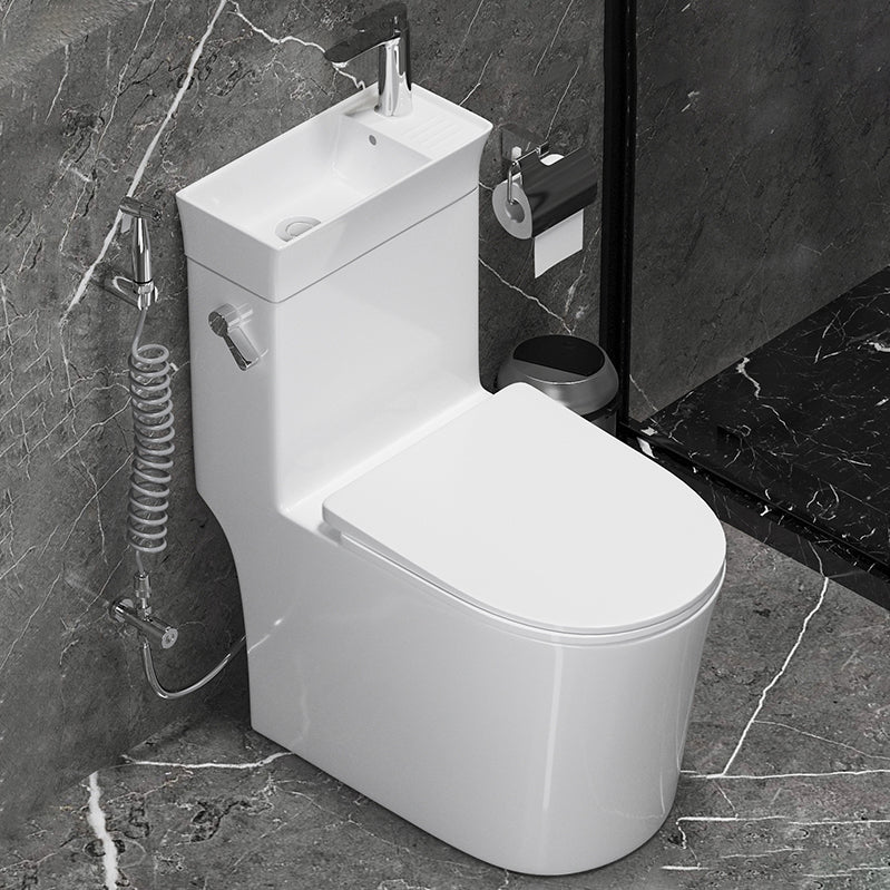 Modern Flush Toilet Left Side One-Piece Toilet with Slow Close Seat White Toilet with Sprayer Clearhalo 'Bathroom Remodel & Bathroom Fixtures' 'Home Improvement' 'home_improvement' 'home_improvement_toilets' 'Toilets & Bidets' 'Toilets' 6142474