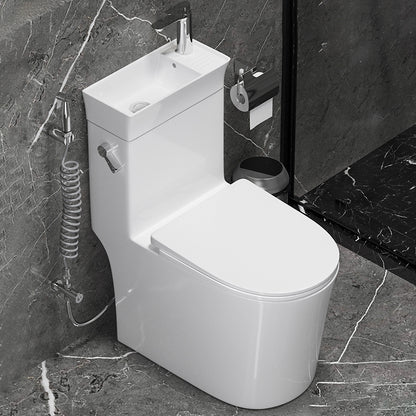 Modern Flush Toilet Left Side One-Piece Toilet with Slow Close Seat White Toilet with Sprayer Clearhalo 'Bathroom Remodel & Bathroom Fixtures' 'Home Improvement' 'home_improvement' 'home_improvement_toilets' 'Toilets & Bidets' 'Toilets' 6142474