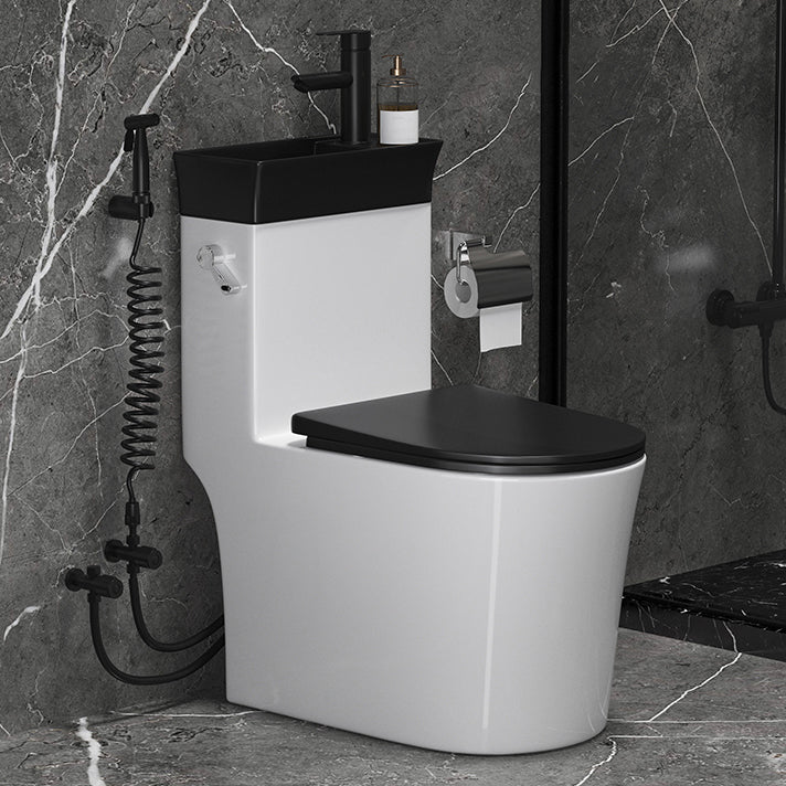 Modern Flush Toilet Left Side One-Piece Toilet with Slow Close Seat Clearhalo 'Bathroom Remodel & Bathroom Fixtures' 'Home Improvement' 'home_improvement' 'home_improvement_toilets' 'Toilets & Bidets' 'Toilets' 6142490