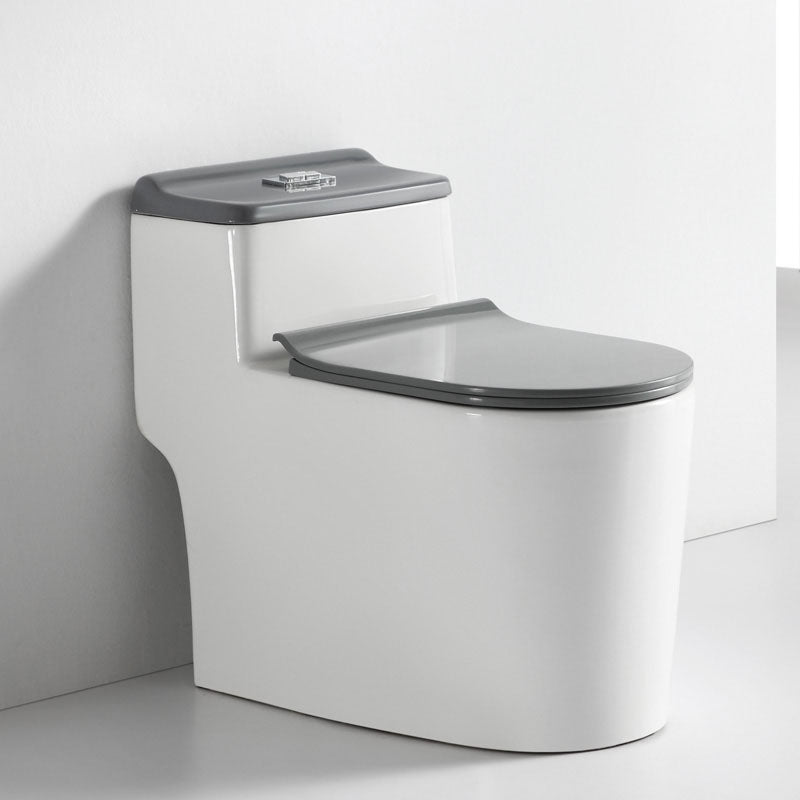 Traditional Floor Mounted Toilet Siphon Jet One-Piece Flush Toilet with Slow Close Seat Gray/ White Clearhalo 'Bathroom Remodel & Bathroom Fixtures' 'Home Improvement' 'home_improvement' 'home_improvement_toilets' 'Toilets & Bidets' 'Toilets' 6142494