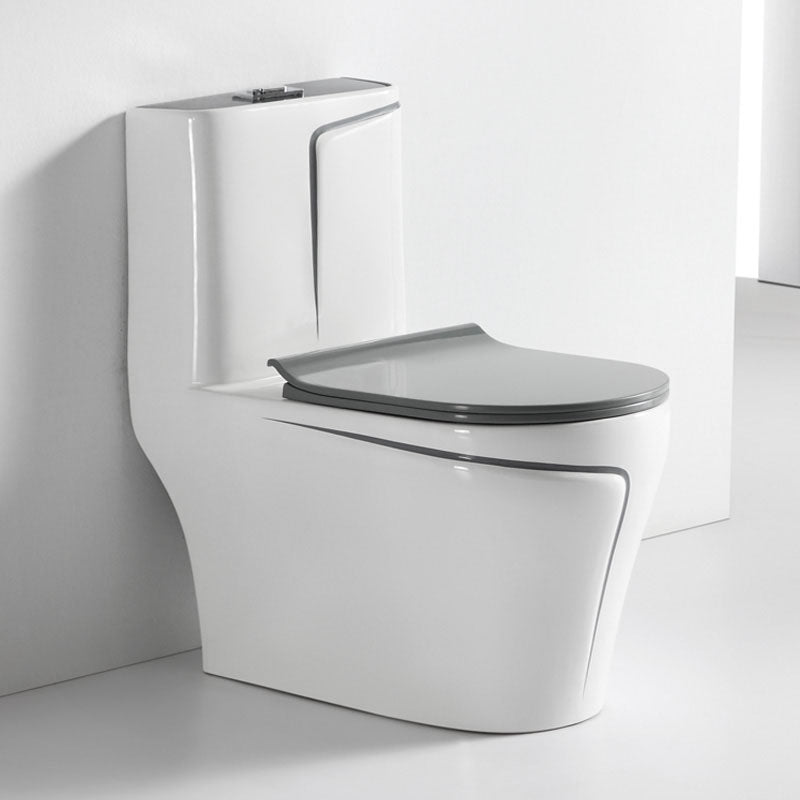 Traditional Floor Mounted Toilet Siphon Jet One-Piece Flush Toilet with Slow Close Seat 15"L x 27"W x 29"H Gray/ White Clearhalo 'Bathroom Remodel & Bathroom Fixtures' 'Home Improvement' 'home_improvement' 'home_improvement_toilets' 'Toilets & Bidets' 'Toilets' 6142495