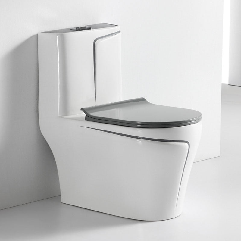 Traditional Floor Mounted Toilet Siphon Jet One-Piece Flush Toilet with Slow Close Seat 15"L x 27"W x 29"H Gray White Clearhalo 'Bathroom Remodel & Bathroom Fixtures' 'Home Improvement' 'home_improvement' 'home_improvement_toilets' 'Toilets & Bidets' 'Toilets' 6142495