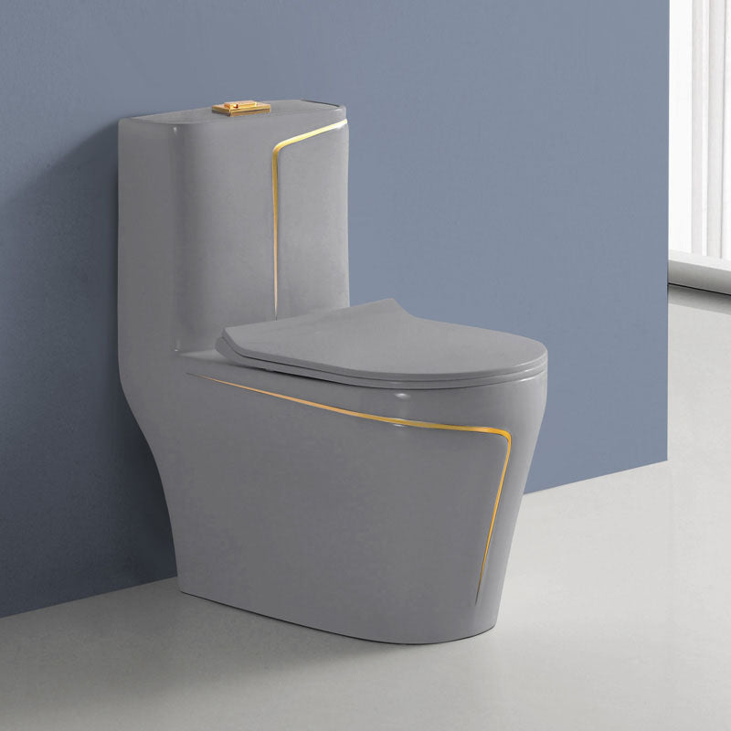 Traditional Floor Mounted Toilet Siphon Jet One-Piece Flush Toilet with Slow Close Seat 15"L x 27"W x 29"H Grey Clearhalo 'Bathroom Remodel & Bathroom Fixtures' 'Home Improvement' 'home_improvement' 'home_improvement_toilets' 'Toilets & Bidets' 'Toilets' 6142497