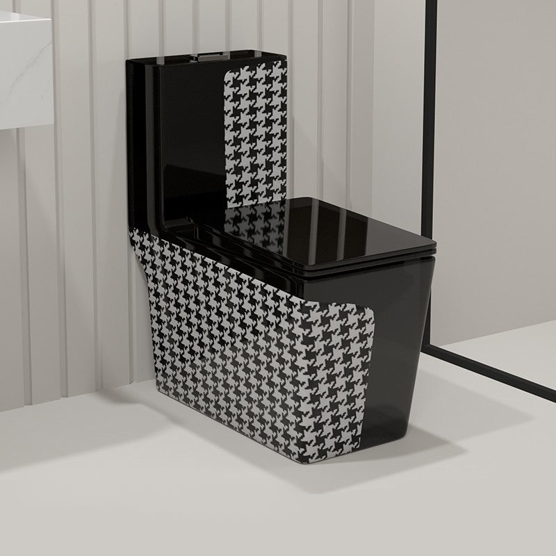 Floor Mount Flush Toilet Traditional Skirted One-Piece Toilet with Slow Close Seat 13"L x 27"W x 30"H Black Clearhalo 'Bathroom Remodel & Bathroom Fixtures' 'Home Improvement' 'home_improvement' 'home_improvement_toilets' 'Toilets & Bidets' 'Toilets' 6142517