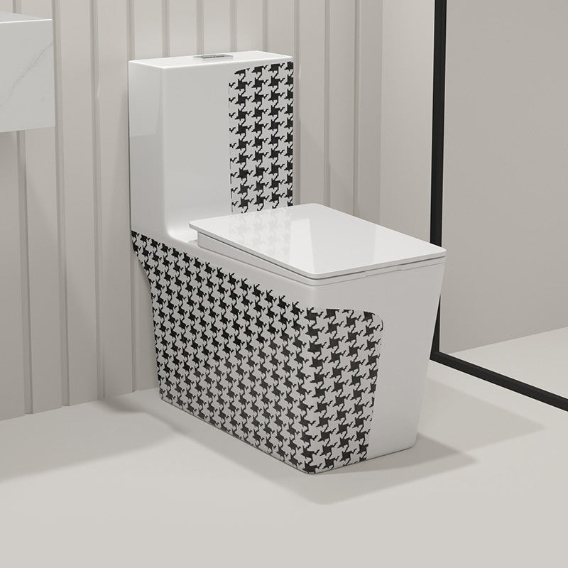 Floor Mount Flush Toilet Traditional Skirted One-Piece Toilet with Slow Close Seat 13"L x 27"W x 30"H Black White Clearhalo 'Bathroom Remodel & Bathroom Fixtures' 'Home Improvement' 'home_improvement' 'home_improvement_toilets' 'Toilets & Bidets' 'Toilets' 6142528