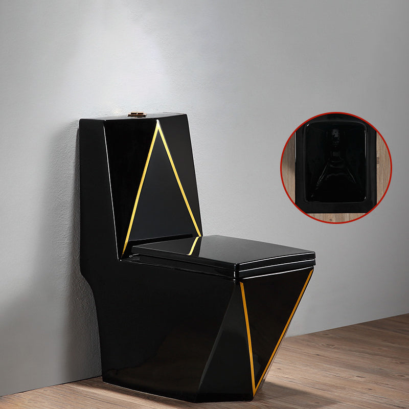 Skirted Traditional Toilet Floor Mount One-Piece Toilet with Slow Close Seat 14"L x 26"W x 33"H Black/ Gold Clearhalo 'Bathroom Remodel & Bathroom Fixtures' 'Home Improvement' 'home_improvement' 'home_improvement_toilets' 'Toilets & Bidets' 'Toilets' 6142551