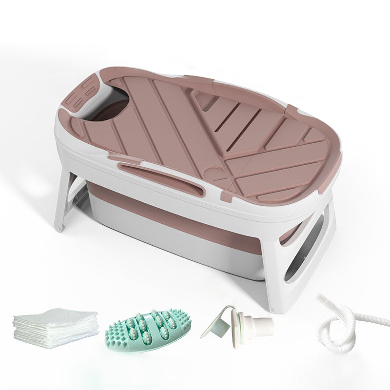 Plastic Rectangular Bath Tub Foldable Soaking Tub with Internal Drain Pink 44"L x 25"W x 22"H Tub with Insulation cover Clearhalo 'Bathroom Remodel & Bathroom Fixtures' 'Bathtubs' 'Home Improvement' 'home_improvement' 'home_improvement_bathtubs' 'Showers & Bathtubs' 6142874