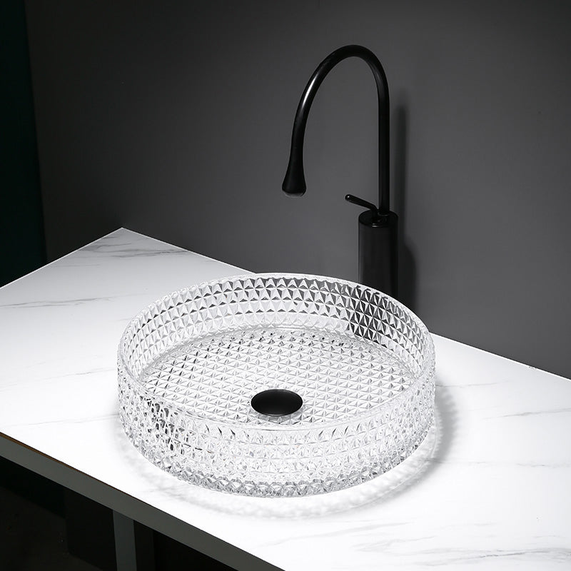 Modern Clear Wash Stand Glass Trough Bathroom Sink for Bathroom Sink with Faucet Circular Black Clearhalo 'Bathroom Remodel & Bathroom Fixtures' 'Bathroom Sinks & Faucet Components' 'Bathroom Sinks' 'bathroom_sink' 'Home Improvement' 'home_improvement' 'home_improvement_bathroom_sink' 6149831