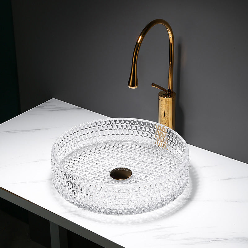 Modern Clear Wash Stand Glass Trough Bathroom Sink for Bathroom Sink with Faucet Circular Gold Clearhalo 'Bathroom Remodel & Bathroom Fixtures' 'Bathroom Sinks & Faucet Components' 'Bathroom Sinks' 'bathroom_sink' 'Home Improvement' 'home_improvement' 'home_improvement_bathroom_sink' 6149834