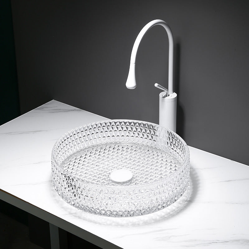 Modern Clear Wash Stand Glass Trough Bathroom Sink for Bathroom Sink with Faucet Circular White Clearhalo 'Bathroom Remodel & Bathroom Fixtures' 'Bathroom Sinks & Faucet Components' 'Bathroom Sinks' 'bathroom_sink' 'Home Improvement' 'home_improvement' 'home_improvement_bathroom_sink' 6149836