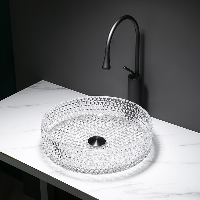 Modern Clear Wash Stand Glass Trough Bathroom Sink for Bathroom Sink with Faucet Circular Gray Clearhalo 'Bathroom Remodel & Bathroom Fixtures' 'Bathroom Sinks & Faucet Components' 'Bathroom Sinks' 'bathroom_sink' 'Home Improvement' 'home_improvement' 'home_improvement_bathroom_sink' 6149838