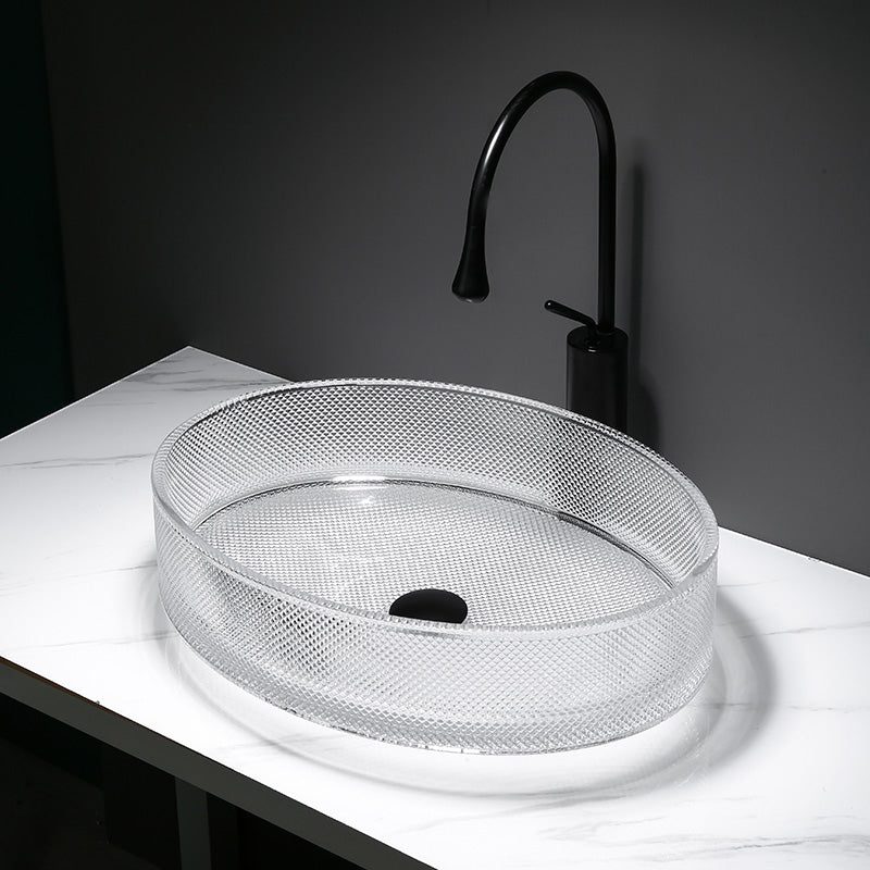 Modern Clear Wash Stand Glass Trough Bathroom Sink for Bathroom Sink with Faucet Oval Black Clearhalo 'Bathroom Remodel & Bathroom Fixtures' 'Bathroom Sinks & Faucet Components' 'Bathroom Sinks' 'bathroom_sink' 'Home Improvement' 'home_improvement' 'home_improvement_bathroom_sink' 6149839