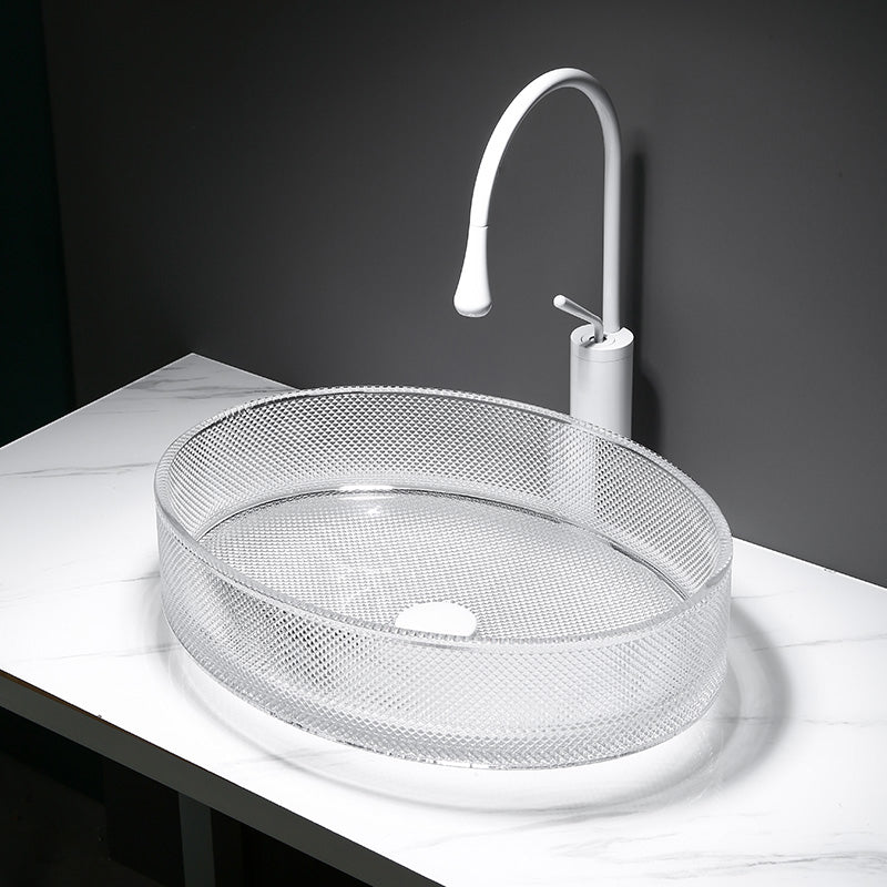Modern Clear Wash Stand Glass Trough Bathroom Sink for Bathroom Sink with Faucet Oval White Clearhalo 'Bathroom Remodel & Bathroom Fixtures' 'Bathroom Sinks & Faucet Components' 'Bathroom Sinks' 'bathroom_sink' 'Home Improvement' 'home_improvement' 'home_improvement_bathroom_sink' 6149843