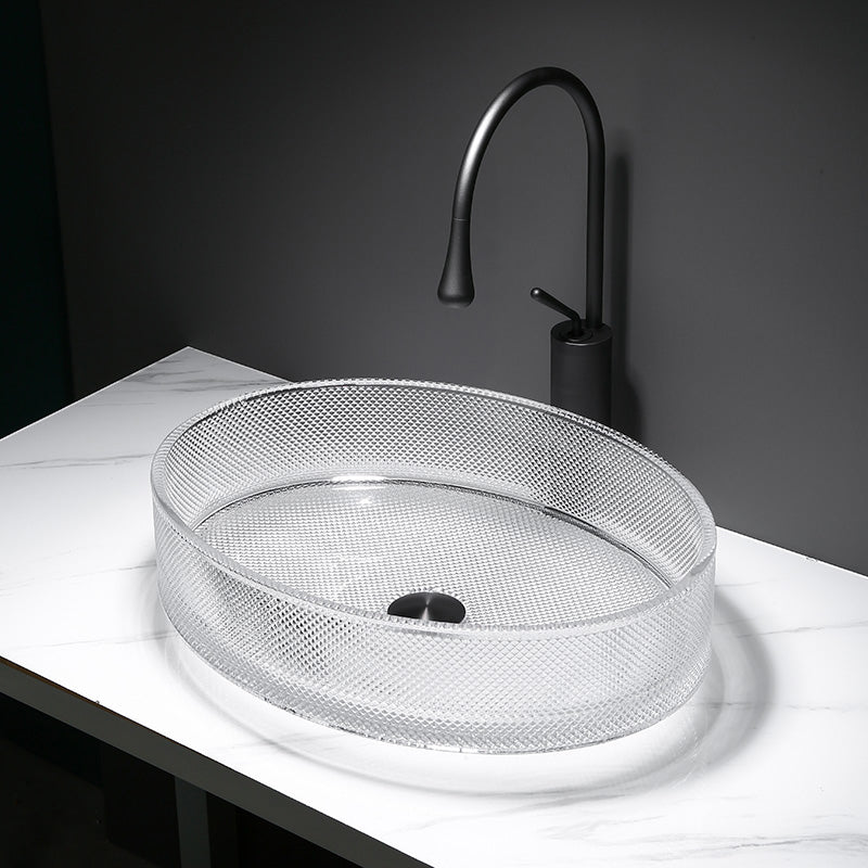 Modern Clear Wash Stand Glass Trough Bathroom Sink for Bathroom Sink with Faucet Oval Gray Clearhalo 'Bathroom Remodel & Bathroom Fixtures' 'Bathroom Sinks & Faucet Components' 'Bathroom Sinks' 'bathroom_sink' 'Home Improvement' 'home_improvement' 'home_improvement_bathroom_sink' 6149845