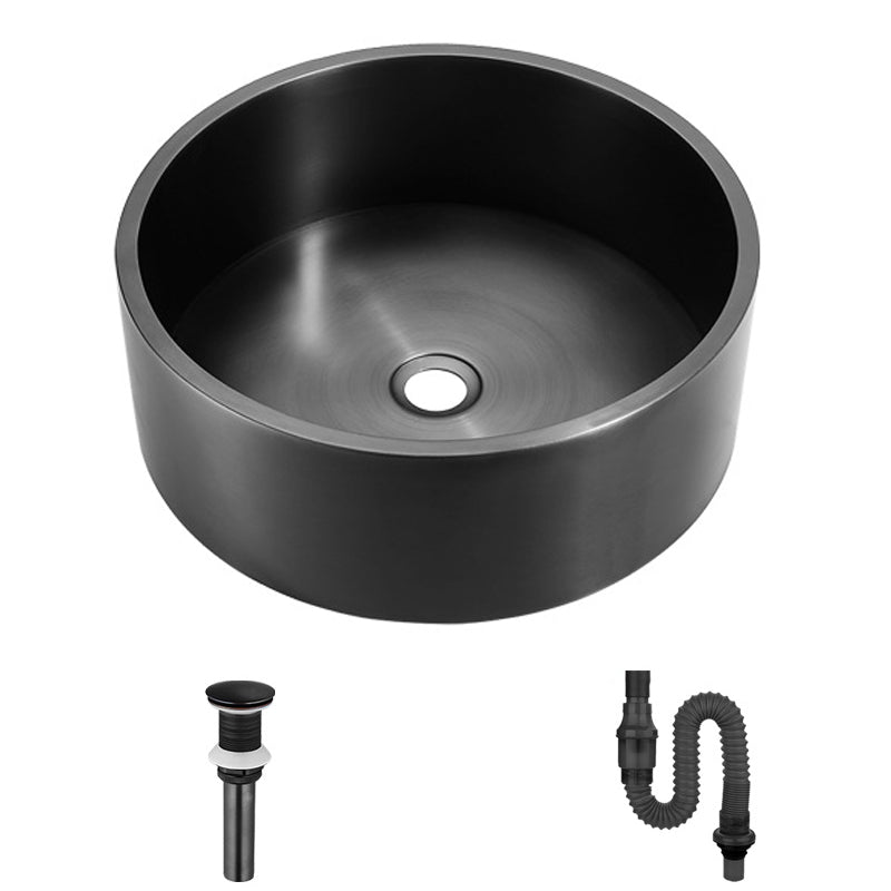 Modern Stainless Steel Wash Stand Round Trough Sink for Bathroom Black None Sink Clearhalo 'Bathroom Remodel & Bathroom Fixtures' 'Bathroom Sinks & Faucet Components' 'Bathroom Sinks' 'bathroom_sink' 'Home Improvement' 'home_improvement' 'home_improvement_bathroom_sink' 6149860