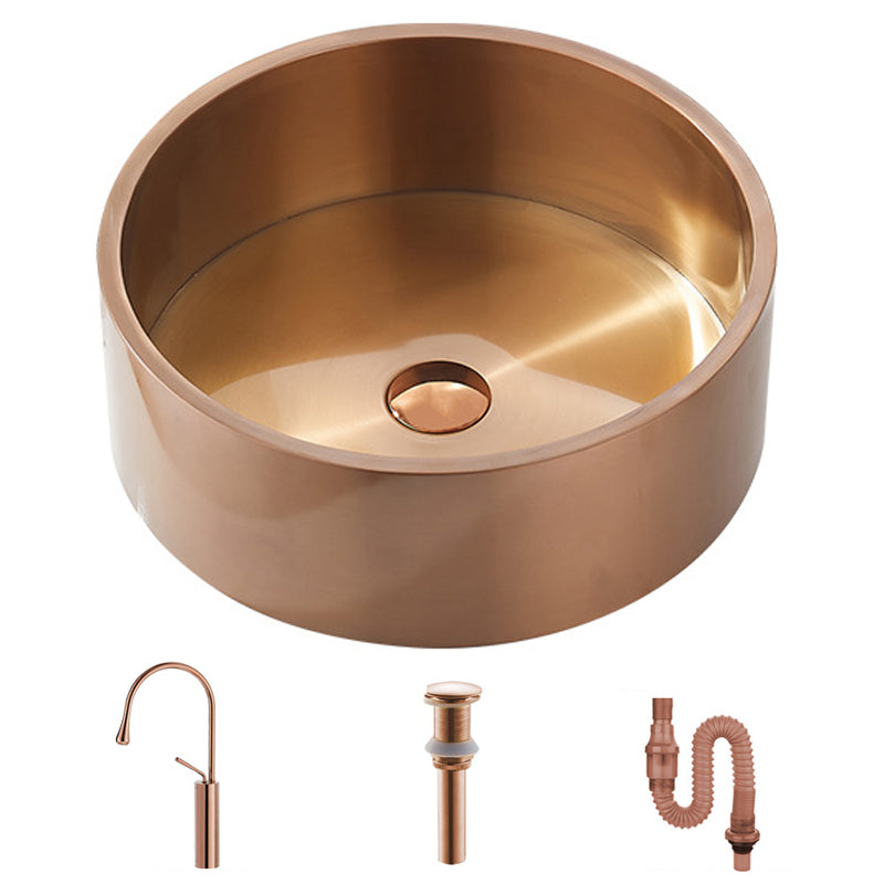 Modern Stainless Steel Wash Stand Round Trough Sink for Bathroom Rose Gold Cold and Hot Dual Control Faucet Sink with Faucet Clearhalo 'Bathroom Remodel & Bathroom Fixtures' 'Bathroom Sinks & Faucet Components' 'Bathroom Sinks' 'bathroom_sink' 'Home Improvement' 'home_improvement' 'home_improvement_bathroom_sink' 6149868
