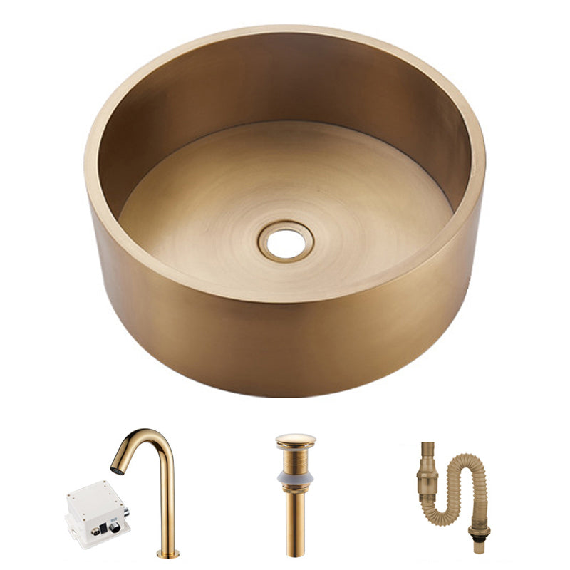 Modern Stainless Steel Wash Stand Round Trough Sink for Bathroom Gold Cold Brake Faucet Sink with Faucet Clearhalo 'Bathroom Remodel & Bathroom Fixtures' 'Bathroom Sinks & Faucet Components' 'Bathroom Sinks' 'bathroom_sink' 'Home Improvement' 'home_improvement' 'home_improvement_bathroom_sink' 6149877
