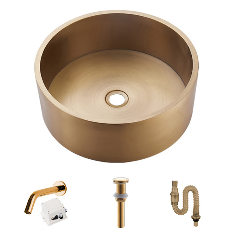 Modern Stainless Steel Wash Stand Round Trough Sink for Bathroom Gold Wall Mounted Faucet Sink with Faucet Clearhalo 'Bathroom Remodel & Bathroom Fixtures' 'Bathroom Sinks & Faucet Components' 'Bathroom Sinks' 'bathroom_sink' 'Home Improvement' 'home_improvement' 'home_improvement_bathroom_sink' 6149879