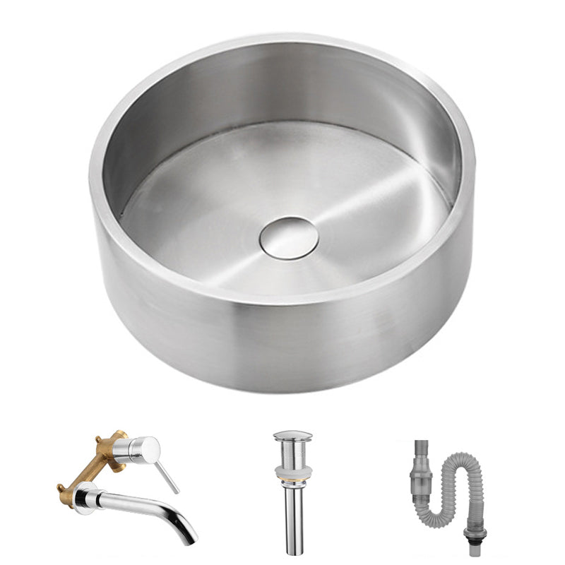 Modern Stainless Steel Wash Stand Round Trough Sink for Bathroom Silver Wall Mounted Cold and Hot Dual Control Faucet Sink with Faucet Clearhalo 'Bathroom Remodel & Bathroom Fixtures' 'Bathroom Sinks & Faucet Components' 'Bathroom Sinks' 'bathroom_sink' 'Home Improvement' 'home_improvement' 'home_improvement_bathroom_sink' 6149883