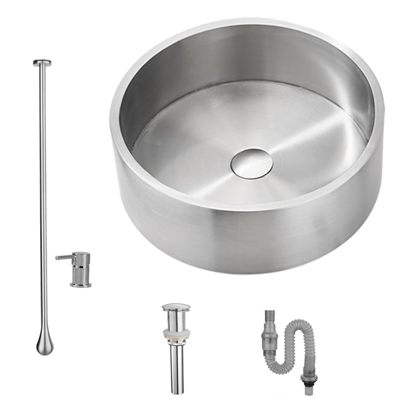 Modern Stainless Steel Wash Stand Round Trough Sink for Bathroom Silver Ceiling Cold and Hot Dual Control Faucet Sink with Faucet Clearhalo 'Bathroom Remodel & Bathroom Fixtures' 'Bathroom Sinks & Faucet Components' 'Bathroom Sinks' 'bathroom_sink' 'Home Improvement' 'home_improvement' 'home_improvement_bathroom_sink' 6149891