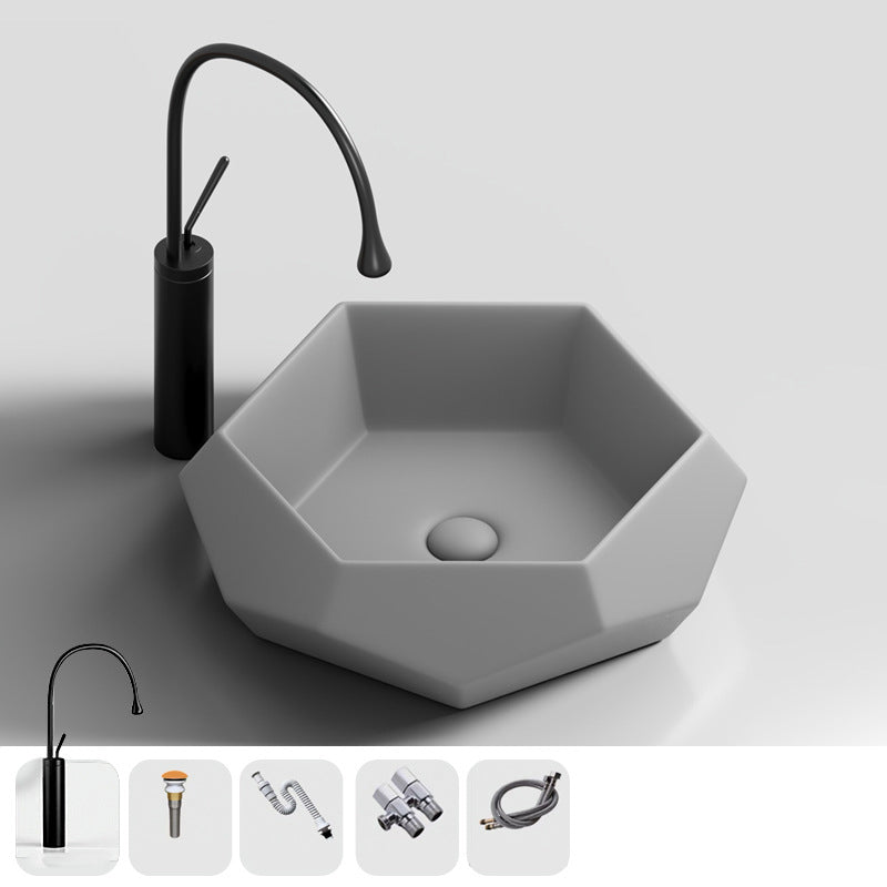 Modern Specialty Wash Stand Porcelain Vessel Lavatory Sink for Home Grey Sink with Faucet Clearhalo 'Bathroom Remodel & Bathroom Fixtures' 'Bathroom Sinks & Faucet Components' 'Bathroom Sinks' 'bathroom_sink' 'Home Improvement' 'home_improvement' 'home_improvement_bathroom_sink' 6149913