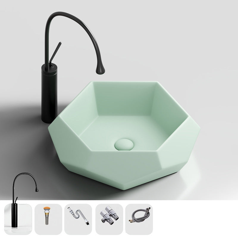 Modern Specialty Wash Stand Porcelain Vessel Lavatory Sink for Home Green Sink with Faucet Clearhalo 'Bathroom Remodel & Bathroom Fixtures' 'Bathroom Sinks & Faucet Components' 'Bathroom Sinks' 'bathroom_sink' 'Home Improvement' 'home_improvement' 'home_improvement_bathroom_sink' 6149915