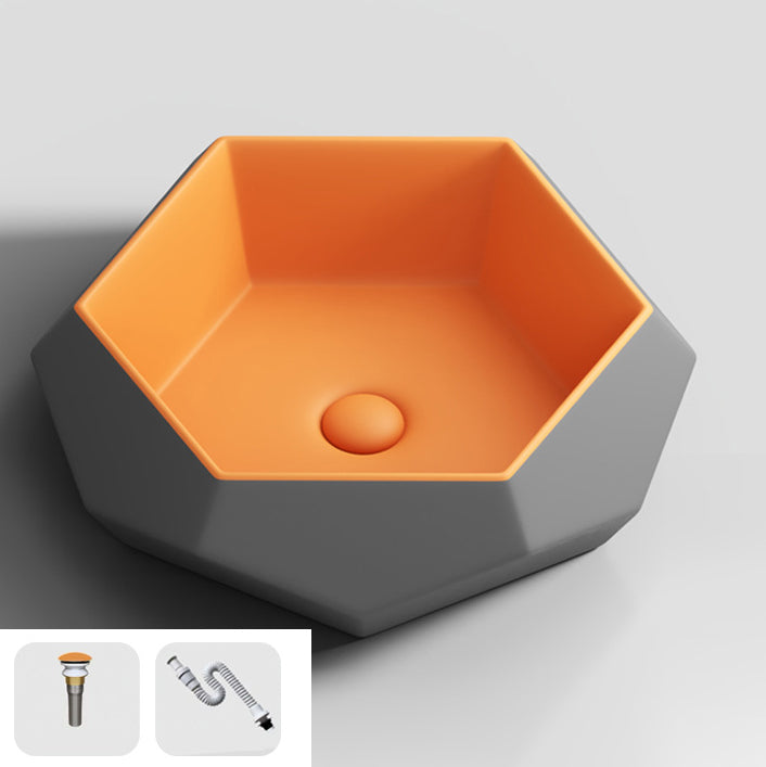 Modern Specialty Wash Stand Porcelain Vessel Lavatory Sink for Home Gray Orange Sink Clearhalo 'Bathroom Remodel & Bathroom Fixtures' 'Bathroom Sinks & Faucet Components' 'Bathroom Sinks' 'bathroom_sink' 'Home Improvement' 'home_improvement' 'home_improvement_bathroom_sink' 6149920