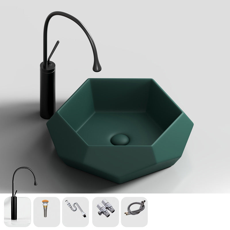 Modern Specialty Wash Stand Porcelain Vessel Lavatory Sink for Home Dark Green Sink with Faucet Clearhalo 'Bathroom Remodel & Bathroom Fixtures' 'Bathroom Sinks & Faucet Components' 'Bathroom Sinks' 'bathroom_sink' 'Home Improvement' 'home_improvement' 'home_improvement_bathroom_sink' 6149925