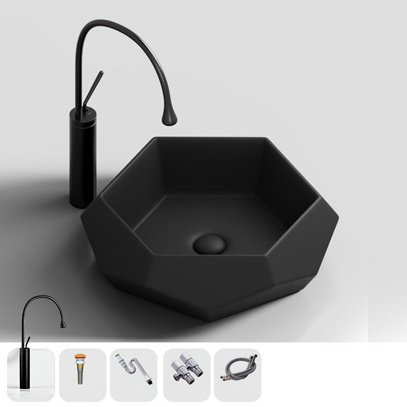 Modern Specialty Wash Stand Porcelain Vessel Lavatory Sink for Home Black Sink with Faucet Clearhalo 'Bathroom Remodel & Bathroom Fixtures' 'Bathroom Sinks & Faucet Components' 'Bathroom Sinks' 'bathroom_sink' 'Home Improvement' 'home_improvement' 'home_improvement_bathroom_sink' 6149933