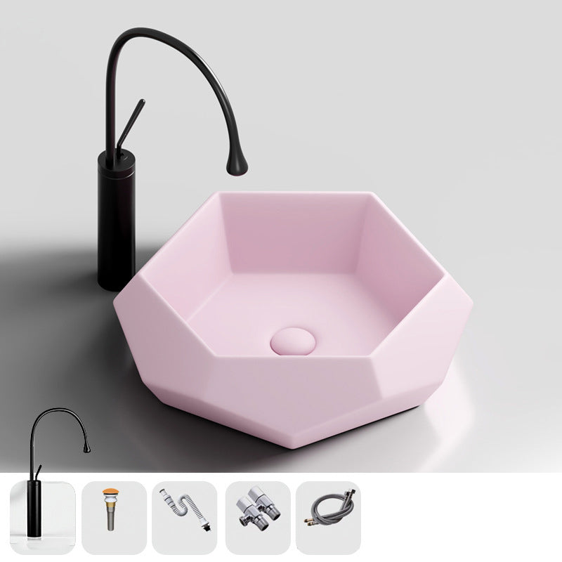 Modern Specialty Wash Stand Porcelain Vessel Lavatory Sink for Home Pink Sink with Faucet Clearhalo 'Bathroom Remodel & Bathroom Fixtures' 'Bathroom Sinks & Faucet Components' 'Bathroom Sinks' 'bathroom_sink' 'Home Improvement' 'home_improvement' 'home_improvement_bathroom_sink' 6149934