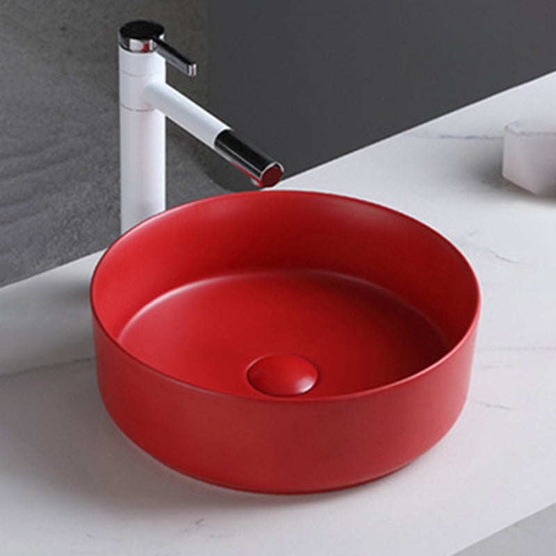 Round Modern Bathroom Sink Porcelain Vessel Bathroom Sink for Home(Faucet Not Included) Red Clearhalo 'Bathroom Remodel & Bathroom Fixtures' 'Bathroom Sinks & Faucet Components' 'Bathroom Sinks' 'bathroom_sink' 'Home Improvement' 'home_improvement' 'home_improvement_bathroom_sink' 6149953