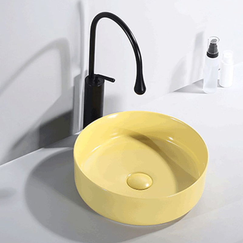 Round Modern Bathroom Sink Porcelain Vessel Bathroom Sink for Home(Faucet Not Included) Yellow Clearhalo 'Bathroom Remodel & Bathroom Fixtures' 'Bathroom Sinks & Faucet Components' 'Bathroom Sinks' 'bathroom_sink' 'Home Improvement' 'home_improvement' 'home_improvement_bathroom_sink' 6149959