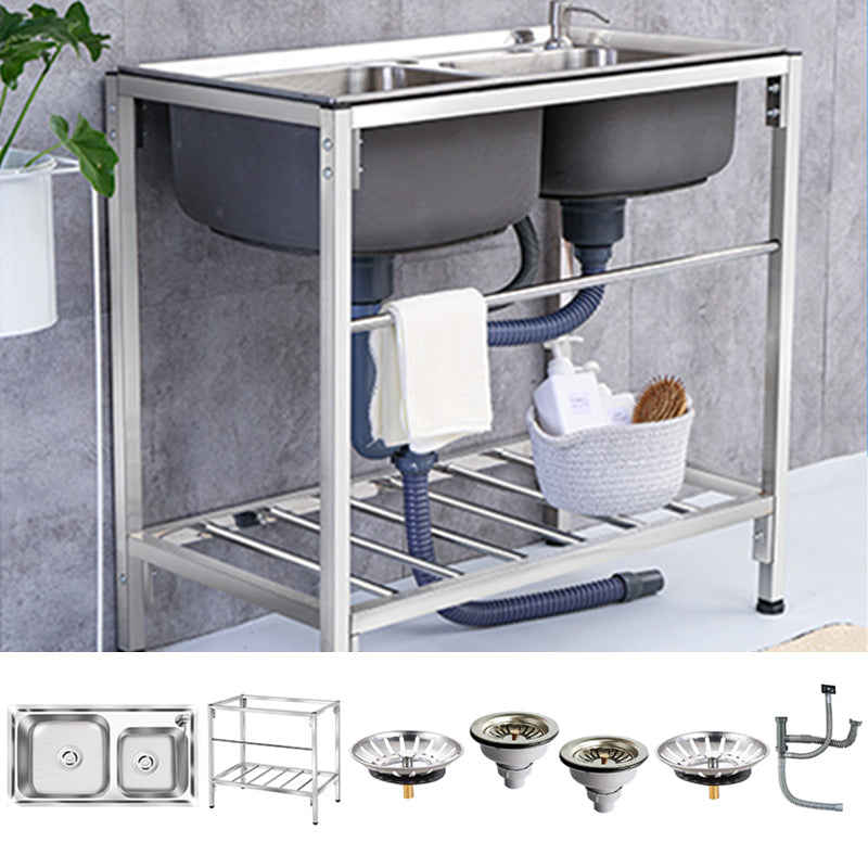 2-Bowl Sink Stainless Steel Kitchen Sink with Drain Assembly and Base Sink Only None Clearhalo 'Home Improvement' 'home_improvement' 'home_improvement_kitchen_sinks' 'Kitchen Remodel & Kitchen Fixtures' 'Kitchen Sinks & Faucet Components' 'Kitchen Sinks' 'kitchen_sinks' 6150016