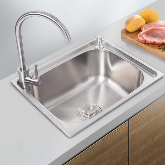 Stainless Steel Sink Drop-In Single Bowl Kitchen Sink with Basket Strainer Clearhalo 'Home Improvement' 'home_improvement' 'home_improvement_kitchen_sinks' 'Kitchen Remodel & Kitchen Fixtures' 'Kitchen Sinks & Faucet Components' 'Kitchen Sinks' 'kitchen_sinks' 6150064