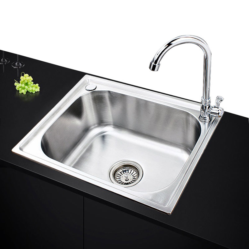 Stainless Steel Sink Drop-In Single Bowl Kitchen Sink with Basket Strainer Clearhalo 'Home Improvement' 'home_improvement' 'home_improvement_kitchen_sinks' 'Kitchen Remodel & Kitchen Fixtures' 'Kitchen Sinks & Faucet Components' 'Kitchen Sinks' 'kitchen_sinks' 6150067