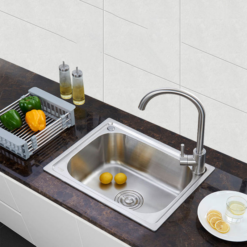 Stainless Steel Sink Drop-In Single Bowl Kitchen Sink with Basket Strainer Clearhalo 'Home Improvement' 'home_improvement' 'home_improvement_kitchen_sinks' 'Kitchen Remodel & Kitchen Fixtures' 'Kitchen Sinks & Faucet Components' 'Kitchen Sinks' 'kitchen_sinks' 6150068