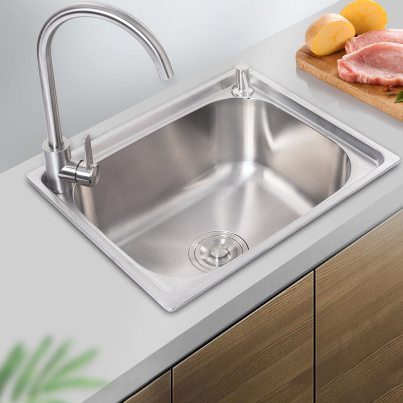 Stainless Steel Sink Drop-In Single Bowl Kitchen Sink with Basket Strainer Clearhalo 'Home Improvement' 'home_improvement' 'home_improvement_kitchen_sinks' 'Kitchen Remodel & Kitchen Fixtures' 'Kitchen Sinks & Faucet Components' 'Kitchen Sinks' 'kitchen_sinks' 6150075