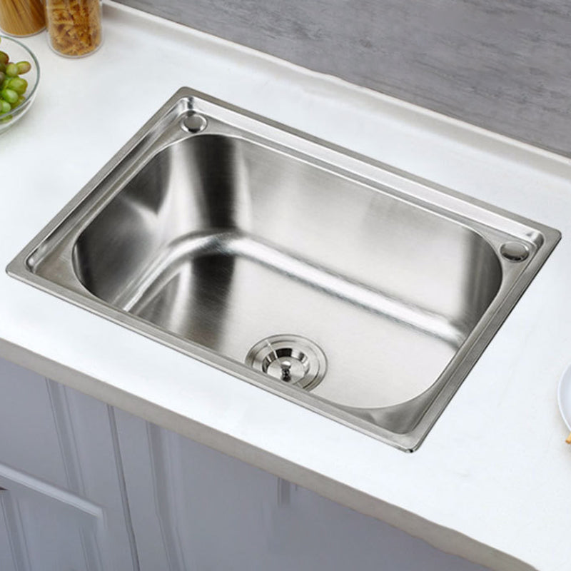 Stainless Steel Sink Drop-In Single Bowl Kitchen Sink with Basket Strainer Clearhalo 'Home Improvement' 'home_improvement' 'home_improvement_kitchen_sinks' 'Kitchen Remodel & Kitchen Fixtures' 'Kitchen Sinks & Faucet Components' 'Kitchen Sinks' 'kitchen_sinks' 6150076