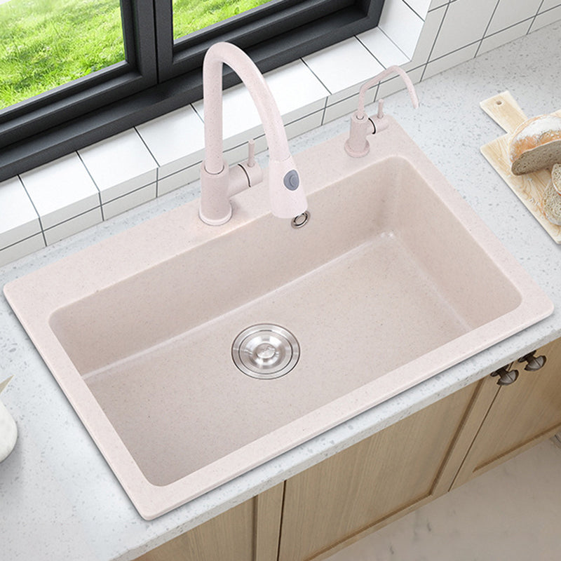 Drop-In Quartz Kitchen Sink Single Bowl Kitchen Sink in White Clearhalo 'Home Improvement' 'home_improvement' 'home_improvement_kitchen_sinks' 'Kitchen Remodel & Kitchen Fixtures' 'Kitchen Sinks & Faucet Components' 'Kitchen Sinks' 'kitchen_sinks' 6150093