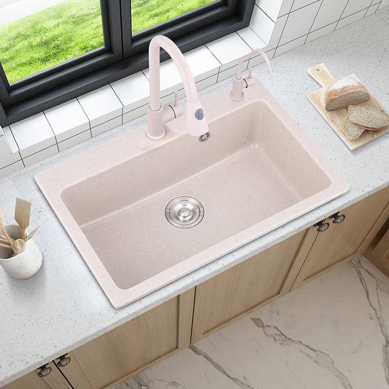 Drop-In Quartz Kitchen Sink Single Bowl Kitchen Sink in White Clearhalo 'Home Improvement' 'home_improvement' 'home_improvement_kitchen_sinks' 'Kitchen Remodel & Kitchen Fixtures' 'Kitchen Sinks & Faucet Components' 'Kitchen Sinks' 'kitchen_sinks' 6150096
