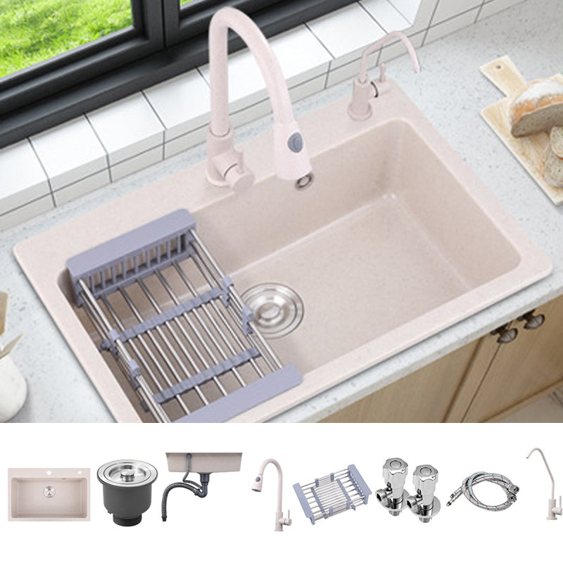 Drop-In Quartz Kitchen Sink Single Bowl Kitchen Sink in White Sink with Faucet Pull Out Faucet Clearhalo 'Home Improvement' 'home_improvement' 'home_improvement_kitchen_sinks' 'Kitchen Remodel & Kitchen Fixtures' 'Kitchen Sinks & Faucet Components' 'Kitchen Sinks' 'kitchen_sinks' 6150097