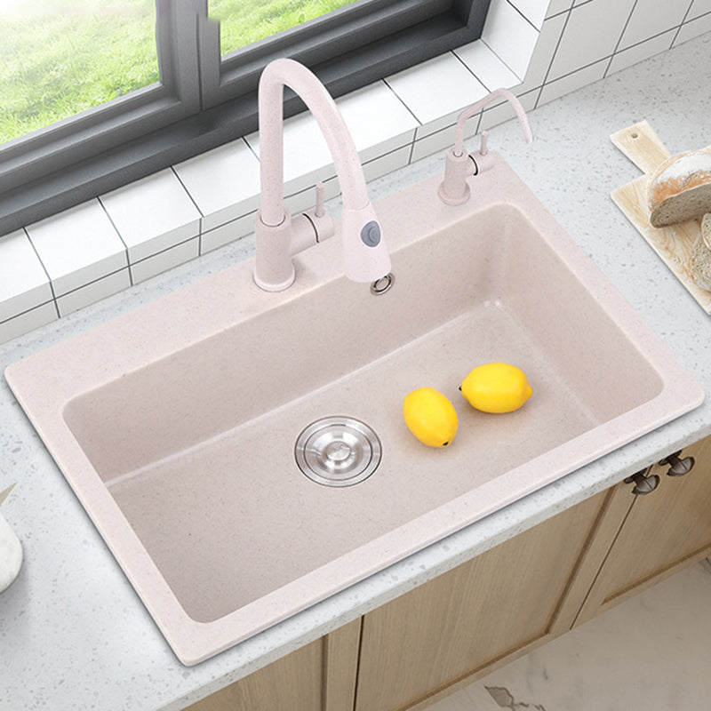 Drop-In Quartz Kitchen Sink Single Bowl Kitchen Sink in White Clearhalo 'Home Improvement' 'home_improvement' 'home_improvement_kitchen_sinks' 'Kitchen Remodel & Kitchen Fixtures' 'Kitchen Sinks & Faucet Components' 'Kitchen Sinks' 'kitchen_sinks' 6150099