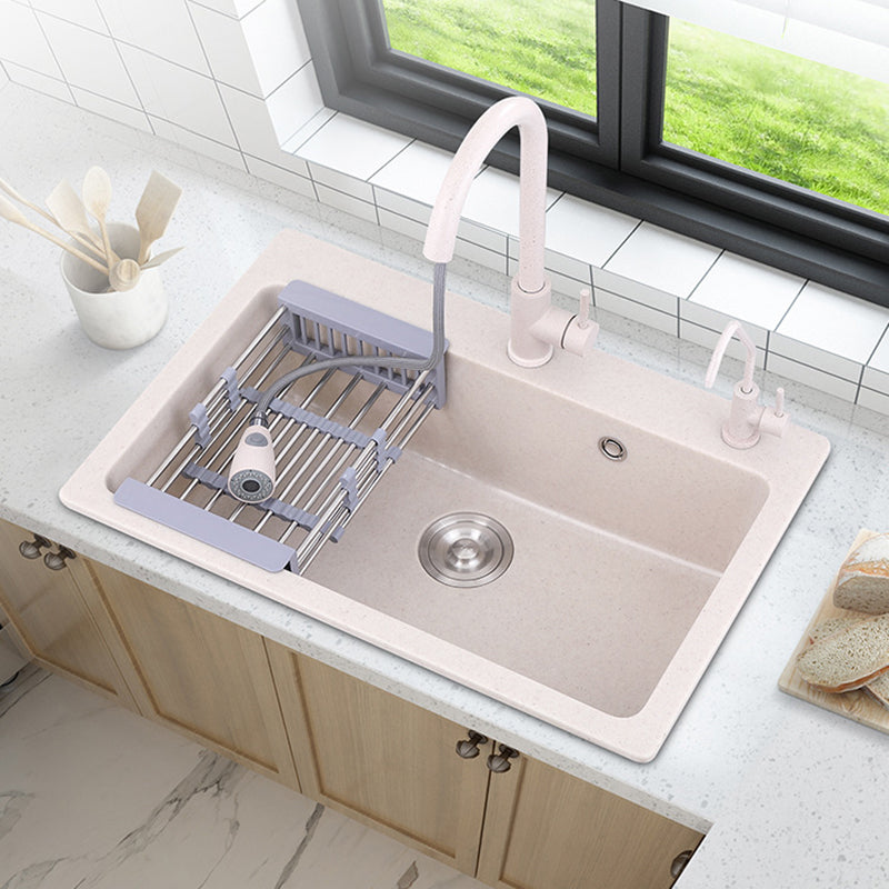 Drop-In Quartz Kitchen Sink Single Bowl Kitchen Sink in White Clearhalo 'Home Improvement' 'home_improvement' 'home_improvement_kitchen_sinks' 'Kitchen Remodel & Kitchen Fixtures' 'Kitchen Sinks & Faucet Components' 'Kitchen Sinks' 'kitchen_sinks' 6150103