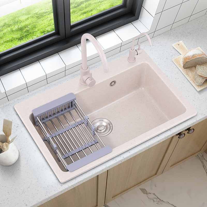 Drop-In Quartz Kitchen Sink Single Bowl Kitchen Sink in White Clearhalo 'Home Improvement' 'home_improvement' 'home_improvement_kitchen_sinks' 'Kitchen Remodel & Kitchen Fixtures' 'Kitchen Sinks & Faucet Components' 'Kitchen Sinks' 'kitchen_sinks' 6150104