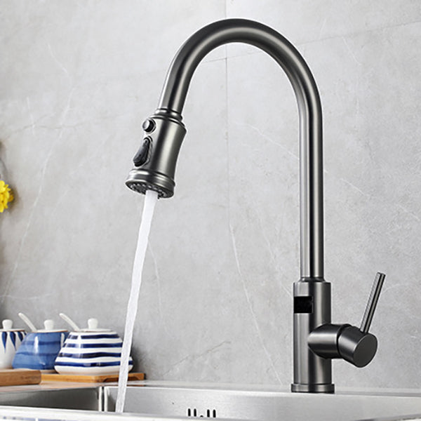 Modern Style Kitchen Faucet Stainless Steel Single Handle Retractable Kitchen Faucet Silver/Gray Clearhalo 'Home Improvement' 'home_improvement' 'home_improvement_kitchen_faucets' 'Kitchen Faucets' 'Kitchen Remodel & Kitchen Fixtures' 'Kitchen Sinks & Faucet Components' 'kitchen_faucets' 6150130