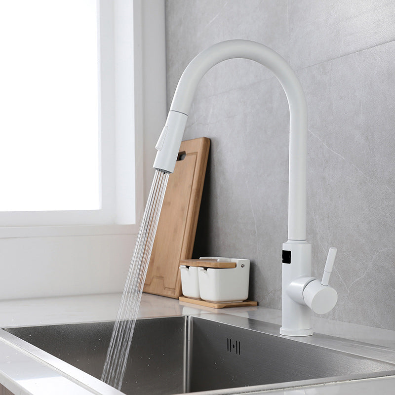 Modern Style Kitchen Faucet Stainless Steel Single Handle Retractable Kitchen Faucet White Clearhalo 'Home Improvement' 'home_improvement' 'home_improvement_kitchen_faucets' 'Kitchen Faucets' 'Kitchen Remodel & Kitchen Fixtures' 'Kitchen Sinks & Faucet Components' 'kitchen_faucets' 6150133