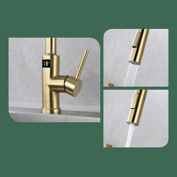 Modern Style Kitchen Faucet Stainless Steel Single Handle Retractable Kitchen Faucet Clearhalo 'Home Improvement' 'home_improvement' 'home_improvement_kitchen_faucets' 'Kitchen Faucets' 'Kitchen Remodel & Kitchen Fixtures' 'Kitchen Sinks & Faucet Components' 'kitchen_faucets' 6150135