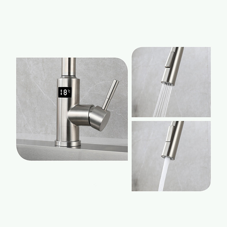 Modern Style Kitchen Faucet Stainless Steel Single Handle Retractable Kitchen Faucet Clearhalo 'Home Improvement' 'home_improvement' 'home_improvement_kitchen_faucets' 'Kitchen Faucets' 'Kitchen Remodel & Kitchen Fixtures' 'Kitchen Sinks & Faucet Components' 'kitchen_faucets' 6150136