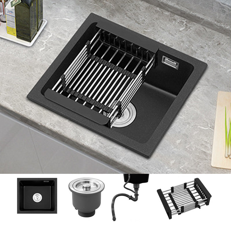 Black Quartz Sink Drop-In Kitchen Sink with with Drain Assembly Sink Only None Clearhalo 'Home Improvement' 'home_improvement' 'home_improvement_kitchen_sinks' 'Kitchen Remodel & Kitchen Fixtures' 'Kitchen Sinks & Faucet Components' 'Kitchen Sinks' 'kitchen_sinks' 6150300